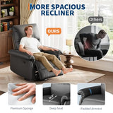 Manual Recliner Chair for Adults, PU Leather Swivel Rocker Recliner with Padded Armrests, Modern Upholstered Reclining Chair for Living Room or Nursery (Black)
