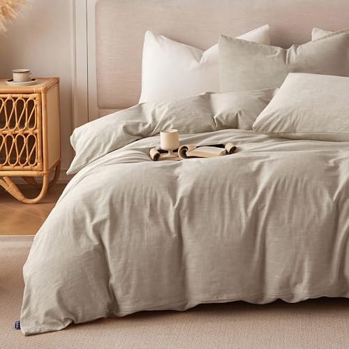BFS HOME Linen Duvet Cover Twin Size - Soft Breathable Cotton Linen Blend, 3-Pieces Bedding Set with 2 Pillowcases, Stonewashed Texture, Khaki, All-Season Comfort BFS HOME