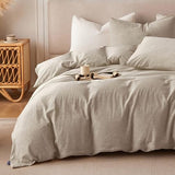 BFS HOME Linen Duvet Cover Twin Size - Soft Breathable Cotton Linen Blend, 3-Pieces Bedding Set with 2 Pillowcases, Stonewashed Texture, Khaki, All-Season Comfort BFS HOME