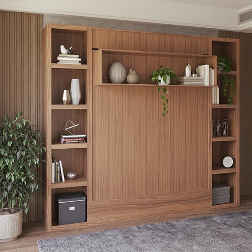 Oakland Living Easy-Lift Queen Murphy Wall Bed in Brown Wood Grain with Two Bookshelves Oakland Living