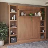 Oakland Living Easy-Lift Queen Murphy Wall Bed in Brown Wood Grain with Two Bookshelves Oakland Living