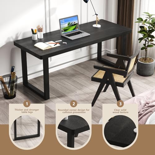 wangbochuan 47 Inch Black Solid Wood Computer Desk | Sturdy Metal Base | Modern Home Office Desk | Durable Study Writing Table for Workspace, Multiple wangbochuan