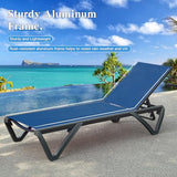 Domi Pool Lounge Chairs Set of 2, Aluminum Adjustable Outdoor Chaise Lounge with Wheels, All Weather Poolside Chairs for Deck Lawn Patio Backyard, Textilene - Navy Blue