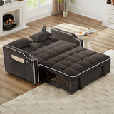 3-in-1 Convertible Loveseat Sleeper Sofa with Cup Holders & Phone Holder, Futon Couch with Pull Out Bed and Adjustable Backrest, Modern Velvet Chaise Lounge for Living Room Bedroom (Brown, 54.7") SLEERWAY