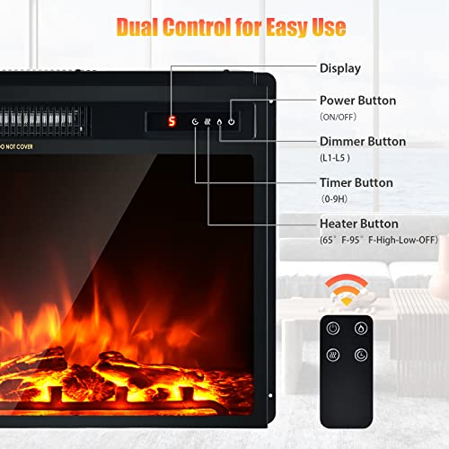 Tangkula 18 Inch Recessed Electric Fireplace Insert, 1500W Freestanding Fireplace Stove Heater W/Adjustable Flame Effect & Temperature, Built-in Thermostat, Timing Function, Remote Control Tangkula