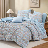 BLOOMHAVEN Queen Comforter Set - 7 Pieces Blue Classic Puff Floral Bedding Sets for All Seasons, Shabby Chic Farmhouse Bed in a Bag Queen with Wildflowers Fluffy Comforter, Sheets, Pillowcases & Shams BLOOMHAVEN