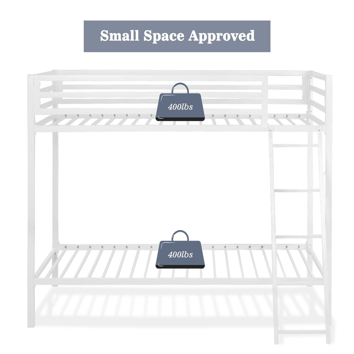 Allewie Metal Bunk Bed Twin Over Twin Size for Junior & Adults with Ladder and Heavy Duty Guardrail, Small Space Saving Design for Bedroom Kid Room and Dorm, White Allewie