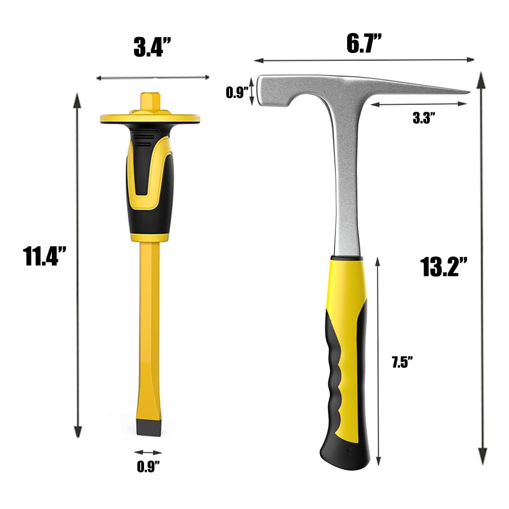 TZDTMEOS 4pcs Geology Rock Pick Hammer Kit, Geology Hammer Tools, 32oz Rock Hammer & Chisels with jewelers loupe,goggles. Tool Set for Rock Hounding, Hounding,Gold Mining & Prospecting, Stone Breaking TZDTMEOS