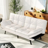AMICLIBER Convertible Faux Leather Sofa Couch,Memory Foam Futon Couch Bed,Small Splitback Modern Loveseat Sleeper Sofa Bed for Living Room, Office, Apartment, Pear White AMICLIBER