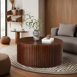 DS-HOMEPORT Round Wood Coffee Table for Living Room, Modern Handcraft Drum Coffee Table, Circle Wooden Coffee Table for Small Space Apartment, No Need Assembly(Espresso,31x31x16 in) DS-HOMEPORT
