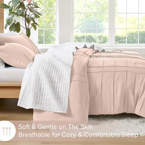 Comfort Spaces Blush King Size Comforter Set - 3 Piece Pintuck Pleated Bedding Set, All Season Lightweight, Extra Soft Pre-Washed Microfiber Bed Set, Shams Comfort Spaces