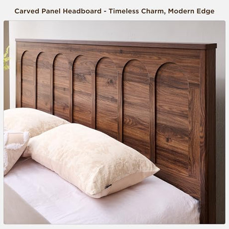 ACCOHOHO King Size Bed Frame Modern with 52" Tall Arched Recessed Headboard and 4 Drawers, Solid Wood Slats Support, Wood Platform, Noise Free, No Box Spring Needed, (Brown) ACCOHOHO