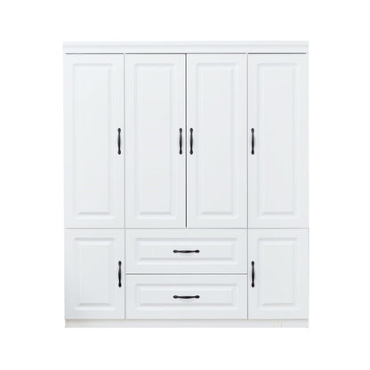 Idealcabin 4 Doors Classic White Large Freestanding Wardrobe Armoire Wooden Closet Cabinet with Hanging Rod & Shelves Bedroom Clothes Storage Bathroom Wood Organizer(20.5" D x 63" W x 74.0" H - WoodArtSupply