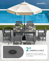 SERWALL Patio Dining Set for 4, Outdoor Dining Sets for 4 Person with 1 Umbrella Hole Cut-Out Rectangular Table and 4 Chairs, HDPE Dining Sets for Garden, Backyard, Poolside, Gray SERWALL
