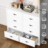 finetones White Dresser Chest of Drawers, Wood Dresser 8 Drawer with Steel Handles, Modern Dresser Drawers Floor Storage Cabinet for Living Room Hallway Office finetones