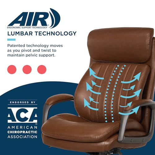 La-Z-Boy Nova Executive Office Chair, Patented AIR Ergonomic Support Technology, High-Back Premium Comfort & Support, Cognac Brown Vegan PU Leather La-Z-Boy