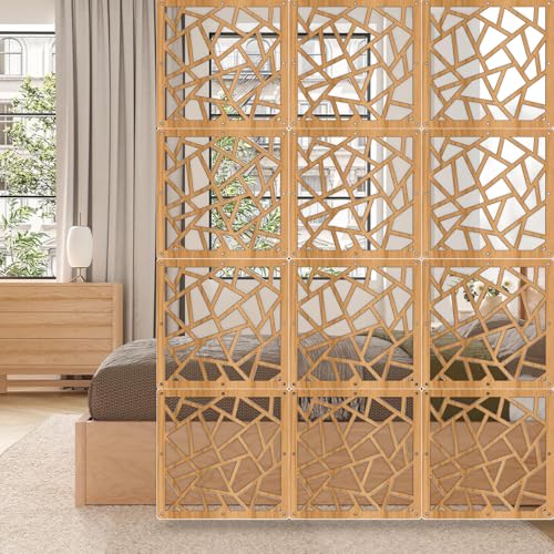 Hanging Room Divider Panel, Hanging Wall Divider Room Partition 28 Pieces Wood-Plastic Panel Screen Home Office Decoration(Natural) OWUSUH