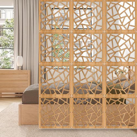 Hanging Room Divider Panel, Hanging Wall Divider Room Partition 28 Pieces Wood-Plastic Panel Screen Home Office Decoration(Natural) OWUSUH