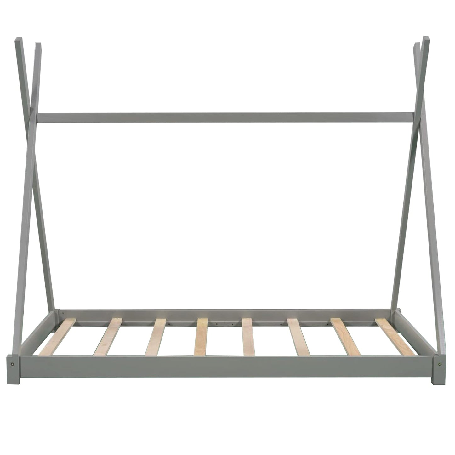 Bellemave Twin Montessori Floor Bed Frame with Sturdy Triangle Structure in Gray