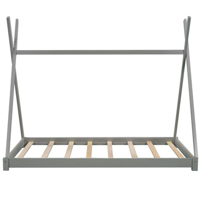 Bellemave Twin Montessori Floor Bed Frame with Sturdy Triangle Structure in Gray