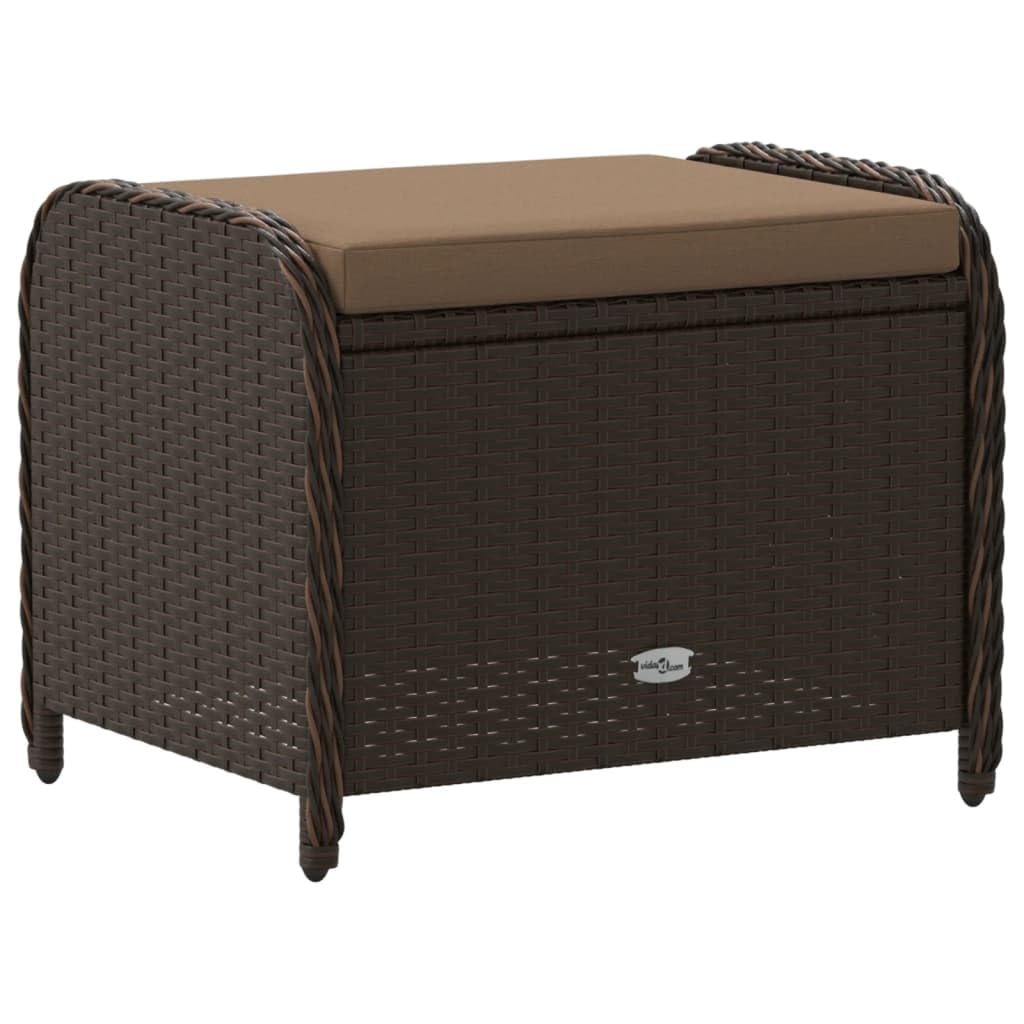 vidaXL Patio Stool with Cushion - Brown Poly Rattan Outdoor Ottoman Seating - Steel Frame - 22.8" x 18.1" x 18.1" vidaXL