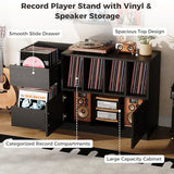 IRONCK Record Player Stand, Vinyl Record Player Table with Storage Cabinet and Drawers, Mid Century Modern Turntable Stand Holds Up to 500+ Albums for Living Room, Music Room, Black IRONCK
