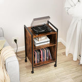 Giantex Record Player Stand with Charging Station, Mobile Turntable Stand with Record Storage & 4 Rolling Wheels, 3-Tier Vinyl Record Storage w/ Open Shelves & Dividers for Living Room, Rustic Brown Giantex