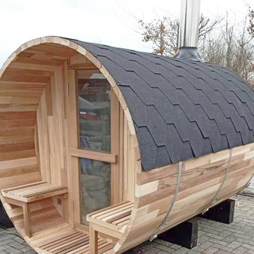 AURGOD Outdoor Barrel Canadian Hemlock Sauna with Porch, Wood Burning Stove Sauna with Large Glass Windows for 4 Person, Scenic Porch, Wood Fire Sauna, Luxurious Texture AURGOD