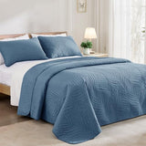 Exclusivo Mezcla King Size Quilt Bedding Set, Lightweight Bluish Grey Quilts King Size for All Seasons, Soft Microfiber Bedspreads Coverlets Bed Cover with Leaf Pattern, 3 Piece Exclusivo Mezcla