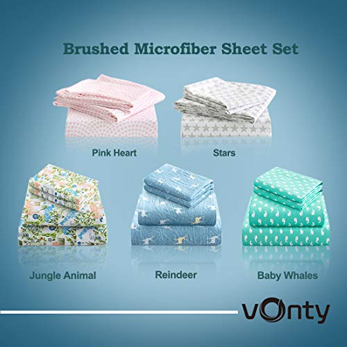 Vonty Kids Bed Sheets Full Pink Heart Printed Sheets for Girls, Soft Lightweight Microfiber Easy Wash Bedding Set (1 Fitted Sheet + 1 Flat Sheet + 2 Pillowcase) Vonty