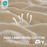Simple&Opulence Linen Muslin Duvet Cover Set Queen Size, 3Pcs Khaki Linen Cotton 3-Layer Gauze Minimalist Comforter Cover 88”x92”, Ultra Soft Breathable Seersucker Bedding Set with 2 Pillowcases Simple&Opulence