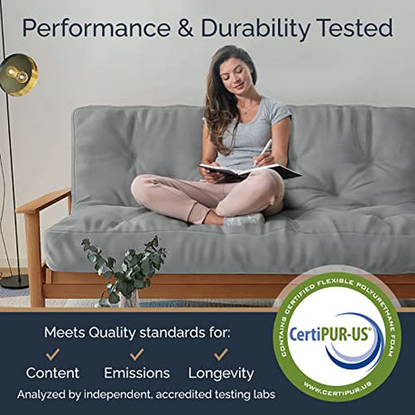 Loosh Home | 10" Full Size Futon Sofa Bed Memory Foam Mattress - USA Made, Mineral Blue, No Frame Loosh