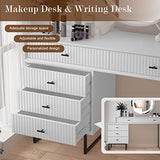 UEV Large Vanity Desk with Drawers,Makeup Vanity Set with Movable 3-Drawer Chest,Modern Makeup Vanity Dressing Table(White) UEV