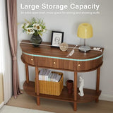 XUZENEST 43.3“ Fluted Half Moon Console Table, Modern Entryway Console Sofa Table with Storage, Narrow Wood Accent Tables Behind Couch Tables for Living Room, Hallway, Foyer(Walnut) XUZENEST