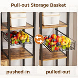 IRONCK Bakers Rack with Power Outlet, 54.7 Inch Coffee Bar Cabinet, Kitchen Bakers Rack with Storage, Microwave Stand with Shelves, Globlet Holder and 5 Hooks, Vintage Brown