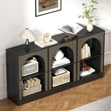 weselon Console Table with 3-Tier Open Storage, 63" Arched Entryway Table with Carved Fluted Panels, Rectangular Wooden Sofa Table for Living Room, Hallway, or Behind Couch (1, Black) weselon