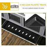 PawHut 90.5" Wooden Rabbit Hutch Bunny Cage Pet Playpen House Enclosure with Double Side Run Boxes, No Leak Tray, Ramp, for Guinea Pig and Small Animals, Light Gray PawHut