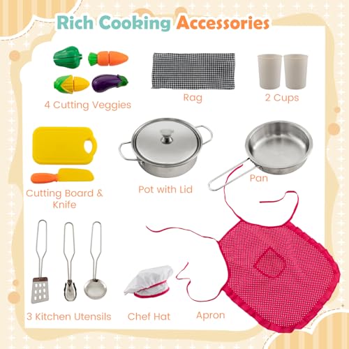 HONEY JOY Corner Kids Kitchen Playset, Wooden Play Kitchen for Toddlers, Range Hood, Water Circulation, Water Dispenser, Storage Box, Little Chef Pretend Toy Kitchen Set w/Lights & Sounds, Gray HONEY JOY