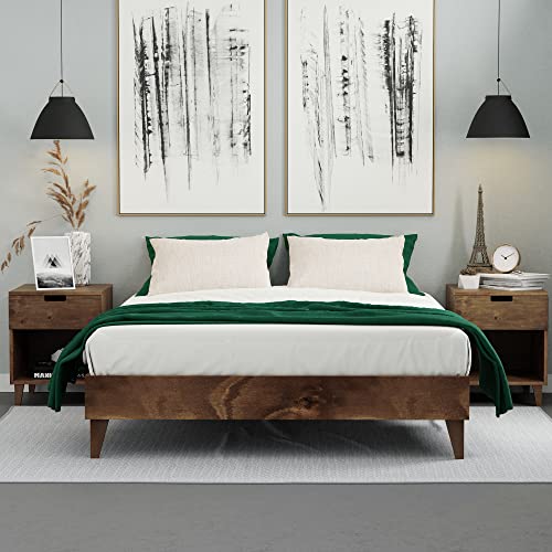 Cardinal & Crest Solid New Zealand Pine Wood Bed Frame - California King - Walnut Finish - WoodArtSupply