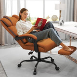 Ergonomic Office Chair with Footrest, 400lbs High Back Executive Home Office Computer Chair with Unique Ear-Shape Headrest for Neck Support,Brown Leather Office Chairs for Home Office Work Hihady