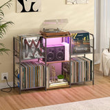 3IngSeagulls Record Player Stand with Power Outlets and LED Light, Turntable Stand Storage Up to 350+ Albums, Record Player Stand with Vinyl Storage, Tuntable Stand with Record Holder for Living Room 3IngSeagulls