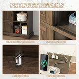 St.Mandyu Record Player Stand with Sliding Doors, 15.7" D x 39.4" W x 40" H Record Storage Cabinet with Charging Station Holds Up to 450 Albums, Vinyl Display Shelf for Living Room, Walnut St.Mandyu