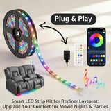 Loveseat Recliner Sofa with DIY LED Lights,RV Wall Hugger Recliners for Small Spaces,Fabric Reclining Loveseat Sofa Recliner with Smart LED Lights/Cup Holders/Lumbar Pillows,RV Furniture,Dark Gray