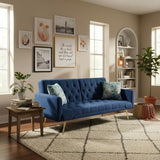 Trygoal Futon Sofa Bed, Convertible Futon Couch with Adjustable Backrest, 68.31” Folding Sofa Bed with 2 Pillows & Metal Legs, Sleeper Loveseat with Armrest for Home Office, Blue Trygoal