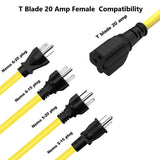 15-Ft 12AWG 90-Degree 15Amp to 20Amp Extension-Cable,Right-Angle 15 Amp Household Plug to 20-Amp Extension Cord,Nema 5-15P to 5-20R,5-15P to 6-15R/20R,15A 125V to 20A Angled AC Power Extension-Cord ADCAUDX