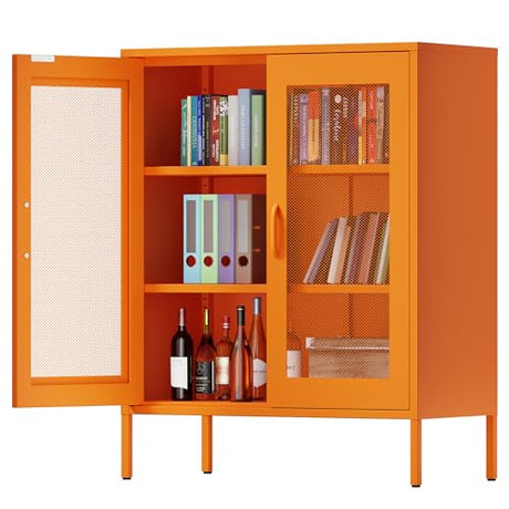 Chshin Metal Locker Storage Cabinet with 2 Mesh Doors and Adjustable Shelves,Orange Metal Locker Cabinets,Coffee Bar Cabinet,Kitchen Pantry Storage Cabinets for Home,Sideboard,Office(40" H) Chshin