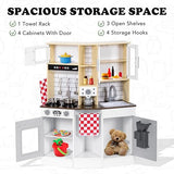 BRINJOY Kitchen Playset for Kids, Wooden Toddler Play Kitchen w/Faucet, Sink, Microwave, Oven, Apron, Cabinets, Children Pretend Play Cooking Toy Set w/Sound & Light, Gift for Girls Boys Age 3+ BRINJOY