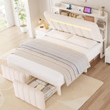 Jocoevol Full Size Bed Frame with Storage Headboard,Upholstered White Bed Frame Full with Storage Drawers and Charging Station,Velvet Platform Metal Bed, Noise-Free No Box Spring Needed Jocoevol