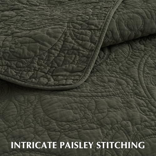 EVERGRACE 100% Cotton Paisley Quilt Set, King Size 3 Piece Set – Prewashed Lightweight Bedspread with 2 Shams, Soft & Breathable Matelasse Coverlet for All-Season Comfort, Olive Green EVERGRACEHOME