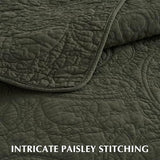 EVERGRACE 100% Cotton Paisley Quilt Set, Queen Size 3 Piece Set – Prewashed Lightweight Bedspread with 2 Shams, Soft & Breathable Coverlet for All-Season Comfort, Olive Green EVERGRACEHOME